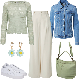 Edel Outfit mit Beige/Khaki/Braun Hose Große Größe/Anzughose/Marlenehose/Musselin Hose/Palazzo Hose/Hose mit Schlitz/Bundfaltenhose/Bundfaltenhose/Weite Hose guido maria kretschmer women "Moderner Hippie Look"Look: Uni, Rad, 20er Jahre, Business, Edel, Elegant, Büro, Old Money