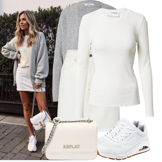 Outfit sa Bijela/Kaki/Krem/Narandžasta Majica I Top Veći Broj/Pletivo Veći Broj/Bluza Veći Broj SELECTED FEMME "Moderni outfit za proljeće"