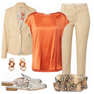 Outfit mit Orange T Shirt Cartoon "Frühlings Outfit für Damen"