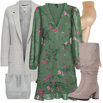 Outfity na zimu s Zelená/Tmavě zelená Šaty S Potiskem/Halenkové Šaty/Šaty Niki/Zavinovací Šaty/Vintage šaty/Šaty na Podzim VERO MODA "Módní zimní outfit"