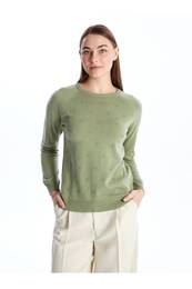 Crew Neck Self-Patterned Long Sleeve Women's Knitwear Sweater -