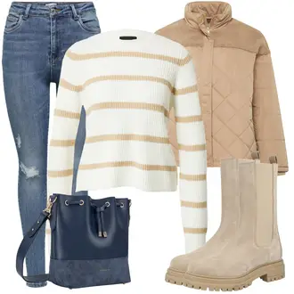 Outfit sa Bež/Kaki/Smeđa Prošivena Jakna/Box jakna/Jesenska jakna/Održiva jakna/Zimska Jakna/Ljetna pod-jakna Urban Classics "Cool zimski outfit"