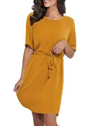 LilyCoco Sommerkleid Damen Knielang Elegant Kleider Kurz Chiffonkleid Sommer Sexy Tunika Kleid Kurzarm Cocktailkleid Abendkleid mit Gürtel Gelb M