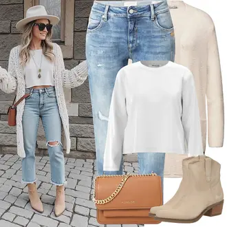 Outfit mit Beige/Braun/Khaki Cowboystiefel/Sommerstiefelette/Western Stiefelette Apple of Eden "Frühling outfit"