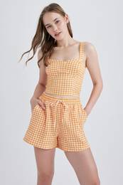 Cool Sweetheart Neckline Gingham Crinkle Strap Blouse
