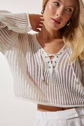 Happiness stanbul Women's Cream Eyelet Detailed Openwork Seasonal