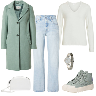 Outfit mit Hellblau/Grün/Hellgrün Wollmantel/Vintage Mantel/Kaschmir Mantel/Wintermantel Wollmantel/Schmal Geschnittener Mantel/Leichter Mantel/Midi Mantel/Lodenmantel S.Oliver "Cooles Freizeitoutfit"