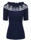 Parabler Damen Kurzarm T-Shirt mit Floral Spitze Basic Shirt Spitzenshirt Oberteil Tops Bluse Shirt Tunika Hemd, EU 38 (Herstellgröße: M), A-Navy Blau