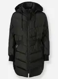 Schwarze Parka-Übergangsjacke mit abnehmbarer Kapuze image