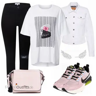 Outfit mit Grau/Creme/Hellgrau/Weiß Mantel/Bluse Große Größe/Crop Jacke/Kurzjacke/Jeansjacke/Shirtjacke/Kurze Jeansjacke/Sommerjacke Only "Praktischer Look"