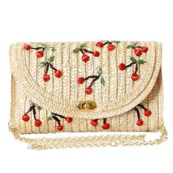 EVEOUT Stroh Clutch Geldbörse, Frauen Chic Obst Banane Kirsche Mode Crossbody Schulter Umhängetasche für Sommer Strand
