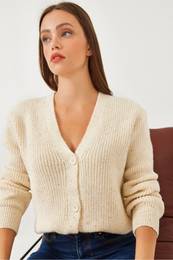 Women's V-Neck Sequined Three-Button Knitted Cardigan