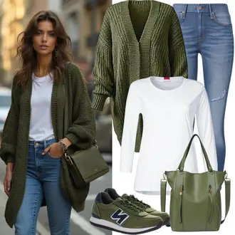 Outfit sa Tamnozelena/Zeleno Tenisica bez vezica/Ljetna tenisica/Tanka tenisica/Platnena tenisica Lascana "Savršeno za proljeće"