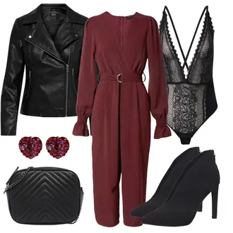 Outfit mit DunkelRot/Rot/Rosa/Lila Winter Jumpsuit/Cord Jumpsuit/Festlicher Jumpsuit/Eleganter Jumpsuit/Jumpsuit Mit Reißverschluss AX Paris "Stylisches Outfit für den Frühling"