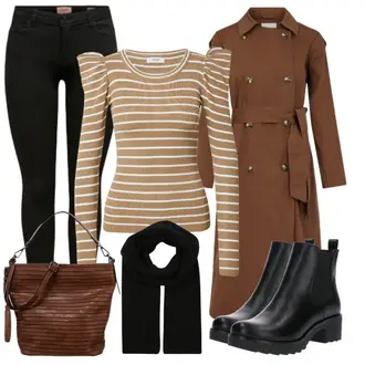 Oversize Kurz Outfit mit Schwarz Chelsea Boot/Lederjacke/Flache Stiefelette/Gummistiefelette About You "Stylische Kombination für die Freizeit"Look: Uni, Schick, Edel, Coole, Oversize, Techno, Unisex, Wetlook