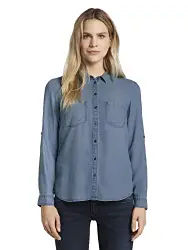 TOM TAILOR Damen Bluse mit zwei Brusttaschen 1016200, 10110 - Blue Denim, 34