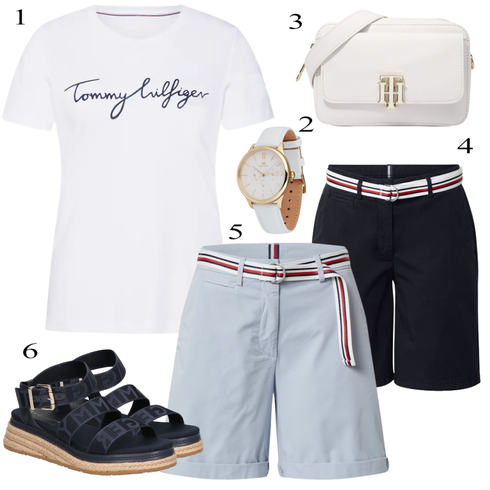 Kombinirajte Siva Veći Broj/Chino Hlače/Hlače Visokog Struka/Remen/Majica Tommy Hilfiger s Siva Dodatak Sati Tommy Hilfiger, Siva Veći Broj/Chino Hlače/Hlače Visokog Struka/Dodatak Remen/Majica Tommy Hilfiger, Crna Dodatak Remen/Sandale Tommy Hilfiger