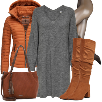 Outfit mit Grau/Hellgrau/Dunkelgrau Langes Strickkleid/Langärmliges Winterkleid/Übergroßes Kleid/Pulloverkleid/Winter Strickkleid/Kaschmir-Strickjacke/Morgenmantel/Lange Strickjacken/V-Strickjacke/Winter Strickjacke/Wolle Strickjacke JdY "Outfit für den Herbst"