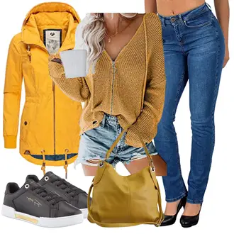 Oversize Outfit mit Blau/Dunkelblau Low Rise Jean/Formelles Hemd/Slim Fit Jeans/Leder Schuhe/Schlupfjeans/Regular-Fit Jeans/Sportschuhe ESRA "Trendiges Herbst Outfit"Look: Oversize, Nahtlos, Coole, Casual, Mom