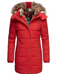 Marikoo Damen Wintermantel Steppmantel Parka mit Kapuze Lieblings Jacke Rot Gr. M