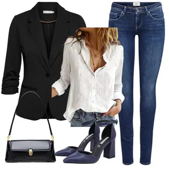 Groß Outfit mit Schwarz/Dunkelgrau Blusenblazer/Baumwoll ­Blazer/Lässiger Blazer/Blazerjacke/Eleganter Blazer/Lederjacke für Männer/Boyfriend Blazer/Lederjacke Fransa "Casual Business Outfit"