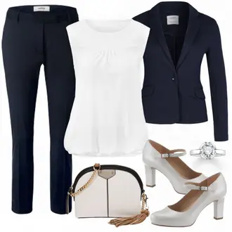 Outfit mit DunkelBlau/HellBlau/Blau Lederjacke/Blazerjacke/Blusenblazer/Boyfriend Blazer/Lässiger Blazer/Baumwoll ­Blazer/Eleganter Blazer/Strick­blazer/Kurzblazer/Sweatblazer/Lederjacke für Männer/Lederjacke VERO MODA "Tchibo"