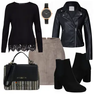 Kurz/Mini Outfit mit Grau/Grün Rock LederRöcke VERO MODA "Only"