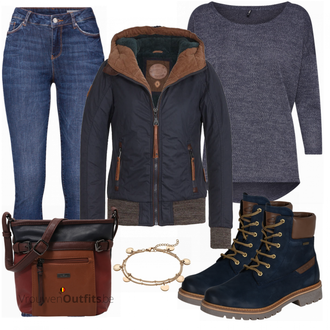 Outfit met blauw Laars Camel Active "Naketano Winterjas"