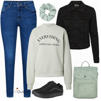 Kurz Outfit mit Schwarz/Dunkelblau Mantel/Cordjacke/Kurzjacke/Jeansjacke/Shirtjacke/Kurze Jeansjacke/Sommerjacke/Bluse Große Größe Noisy may "Uni Alltagsoutfit"