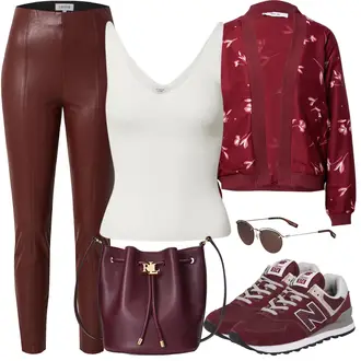 Outfit mit Rot/DunkelRot/Bordeaux/Braun Hose Große Größe/Lederimitathose/Lederlegging/Leggings Lederoptik/Lederhose/Leggings Große Größe Edited "Schönes Frühlings Outfit"