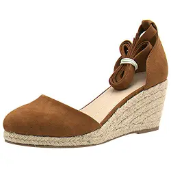 rismart Damen Frauen Keil Sommer Knöchel Riemen Espadrilles Sandalen(Bräune,35 EU)