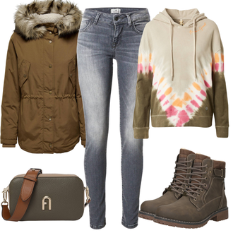Outfity na zimu Streetwear s Krémová/Vícebarevný/Hnědá/Béžová/Khaki Unisex Mikina S Kapucí/Svetr S Kapucí/Vintage mikina/Sportovní mikina/Originální mikina Key Largo "Zimní Outfit"Look: Streetwear, Boho, Hippie, Sportovní