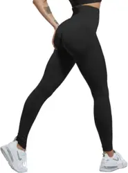Sportlegging dames - Sportbroek dames - Sportlegging - Push up - Shape legging - TikTok legging - High Waist - Hardloopbroek dames - yoga legging dames - Zwart - Maat L - Inclusief Amberblokje