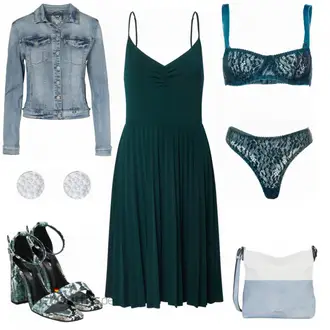 Romantisch Outfit mit Blau/Dunkelblau/Türkis Balconette-Bh/BH Slip Set/Körper Body ohne Bügel/Bustier/Spitzenbustier/Dessous-Set Aus Spitze/Wäsche-Set/BH-Slip Set mit Bügel Aurore Lingerie "Femininer Freizeitlook"Look: Französische, Schön, Romantisch, Sexy