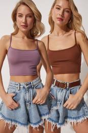 Happiness stanbul Dmsk Lila Hnd 2-Pack Psky Pleten Crop Bustier Top