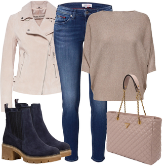 Outfit sa Tamnoplava/Plava Kožna Jakna/ljetna gležnjača/Podstavljena Gležnjača Tamaris "Jesenski outfiti"