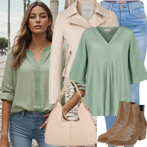 Kombinace Hnědá/Khaki/Béžová/Zelená/Světle zelená/Tmavě zelená Tunikové Tričko/Jednobarevná Halenka/Rozverná blůza/Oversize Muselínová Blůza/Oversize Halenka/Dlouhá tunika/Lněná Halenka/Dětská hračka/Halenka s Nafouknutým Rukávem DeFacto