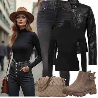 Outfit sa Siva/Smeđa/Bež/Tamnosmeđa Chelsea Gležnjača/ljetna gležnjača/Podstavljena Gležnjača/Kožna Jakna/Ravna Gležnjača Tamaris "Proljetni Outfit"