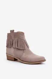 3430 Women's Suede Boots with Fringes Cappucino