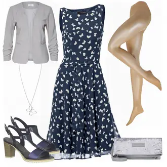 Outfit mit Dunkelblau/Blau Kleid Große Größe/Polka Dot-Kleid/Sommerkleid/50er Jahre Kleid/Ärmelloses Kleid/A-Linien Kleid/Bedrucktes Kleid/Fit & Flare Kleid Heine "Butterfly"