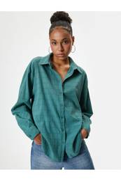 Oversize Shirt Long Sleeve Textured Classic Collar Buttoned