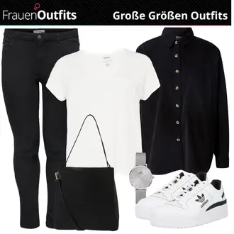 Outfit mit Schwarz Bluse und Tunika/Bluse Große Größe/Casual Hemd/Jeanshemd/Flanellhemd/Business Hemd/Musselin Hemd/Hemdbluse Urban Classics "Praktische Große Größen Outfits"