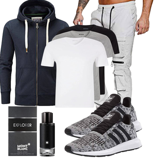Outfit mit DunkelBlau/Blau KapuzenPullover/Strick Hoodie/Hoodie/Sport Hoodie/Sweatjacke/Ausgefallener Hoodie Charles Wilson "Cooles Outfit"