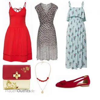Outfit mit Rot/Dunkelrot/Rosa A-Linien Kleid/Sommerkleid/Kleid mit Tasche/Ärmelloses Kleid/SkaterKleid/Jerseykleid/Tenniskleid/Tunika Only "uoi"