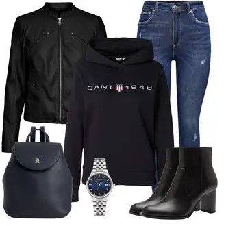 Prošívaný Outfit s Černá Kožené Bund Bunda z Umělé Kůže/Motorkářské Bund/Motorkářská bunda/Kožené Bund/Bunda s Bočním Zipem VERO MODA "Cool podzimní outfit"