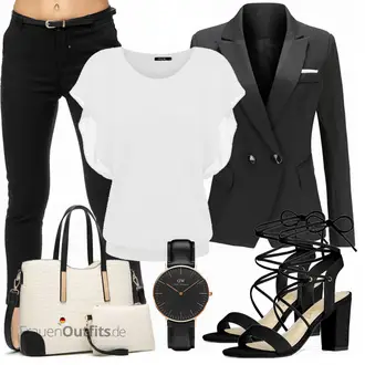 High Heels Outfit mit Schwarz Spangenpump/Sandalette/Riemchen Sandale/Sandalen Mit Absatz/Sandalen Mit Blockabsatz Allegra K "Stylischer Bürolook"