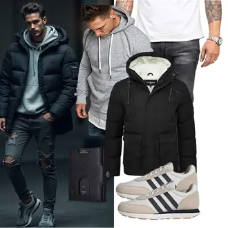 Outfit mit Schwarz 2in1 Jacke/Parka-übergangsjacke/Kapuzenjacke/Daunenjacke/Winter Parka/Puffer Jacke/Winterjacke Soulstar "Freizeit Outfit"