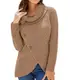 Martiount Damen Strickjacke Geripptes Hemd mit Rollkragen Asymmetrischer Strick Pullover mit Saum Sweatshirt Lässige Strickjacke Langarm Tunika Tops mit Knopf