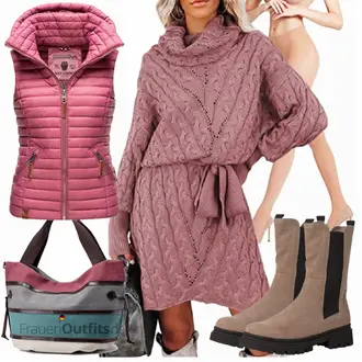 Outfit mit Rosa Kurze Weste/Leichte Weste/Steppweste/Outdoorweste/Puffer Weste/Daunenweste Navahoo "Herbstlicher Look"