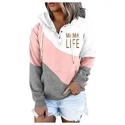 EVAEVA Damen Sweatjacke Hoodie Pullover Oberteile Kapuzenpullover Casual Hoodie Sweatshirt Frauen-Pullover-Taschen-Kordelzug, langärmliger Knopf-Hoodie, bedrucktes Blusenhemd